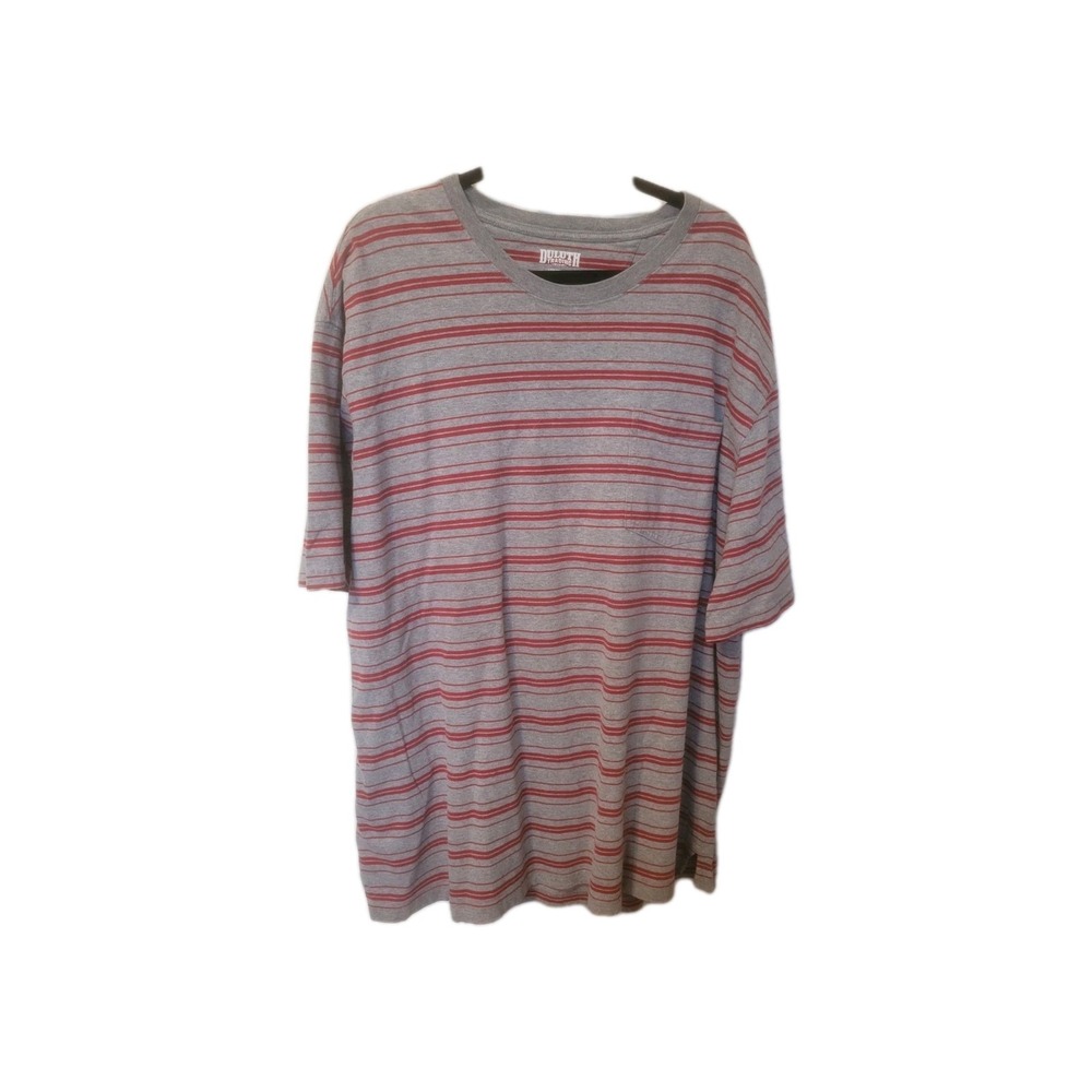 Duluth Trading Clothing Mens Short Sleeve Longtail T Shirt 2XL Gray Red Striped